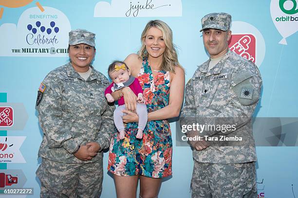 Personality Ali Fedotowsky and daughter Molly Manno pose with members of the U.S. Army National Guard at the Step2 & Favored.by Present The 5th...