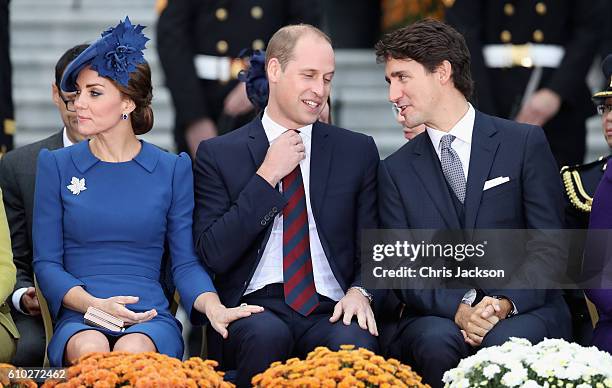 Catherine, Duchess of Cambridge, Prince William, Duke of Cambridge and Canadian Prime Minister Justin Trudeau attend the Official Welcome Ceremony...