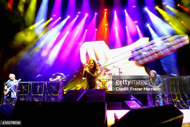 Geezer Butler, Ozzy Osbourne and Tony Iommi of Black Sabbath performs at Ozzfest 2016 at San Manuel Amphitheater on September 24, 2016 in Los...