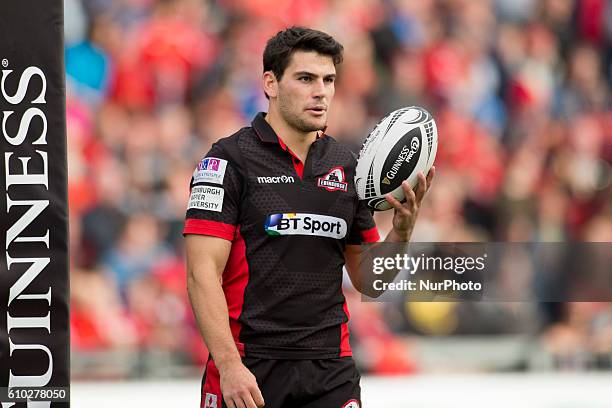 Sam Hidalgo-Clyne of Edinburgh with the ball during the Guinness PRO12 Round 4 rugby match between Munster Rugby and Edinburgh Rugby at Thomond Park...