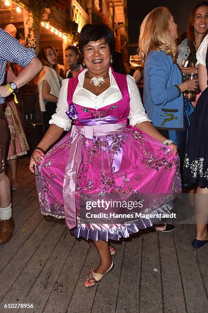 Narumol at the Kaeferschaenke beer tent during the Oktoberfest at Theresienwiese on September 24, 2016 in Munich, Germany.