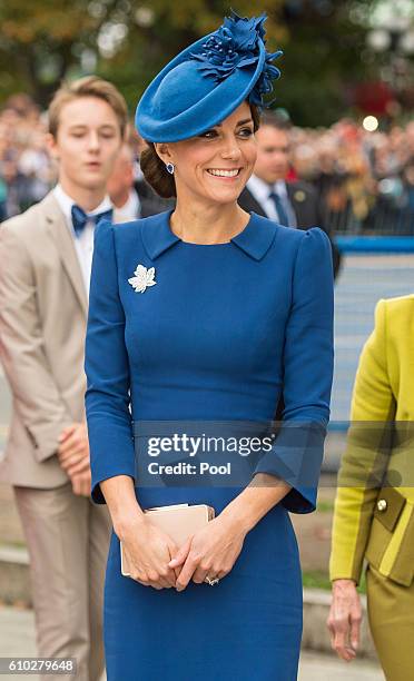 Catherine, Duchess of Cambridge attends an official welcome ceremony at the Legislative Assembly of British Columbia at Victoria International...