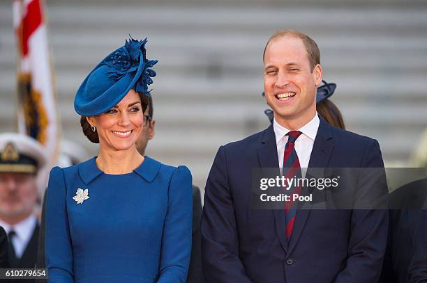 Prince William, Duke of Cambridge, Catherine, Duchess of Cambridge attend an official welcome ceremony at the Legislative Assembly of British...