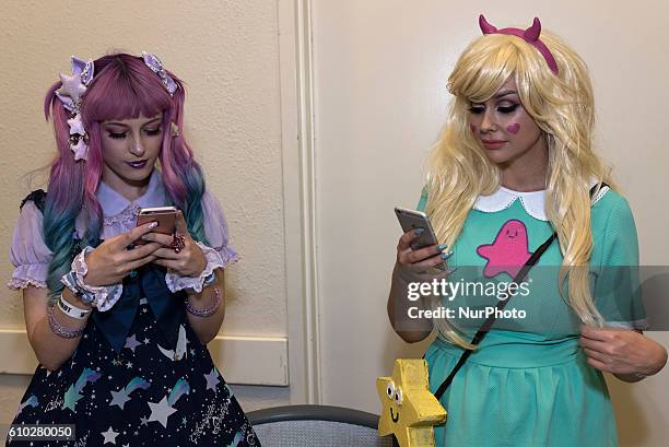 Cosplayers, Claire Max and Stephanie Michelle, at Nerdbot Con - a convention for nerds, geeks and cosplayers in Pasadena, California. September 24,...