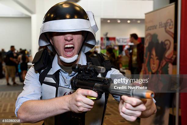 Cosplayer,Chris, as Rebel fleet trooper, attends Nerdbot Con, a convention for nerds, geeks and cosplay in Pasadena, California. September 24, 2016