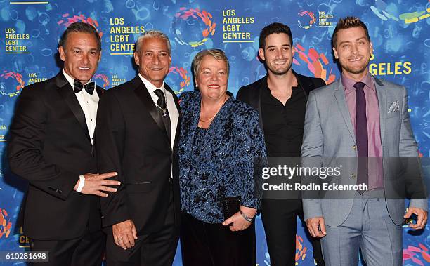 Diver Greg Louganis, Johnny Chaillot, CEO of the Los Angeles LGBT Center Lorri L. Jean, Michael Turchin, and Lance Bass arrive at Los Angeles LGBT...