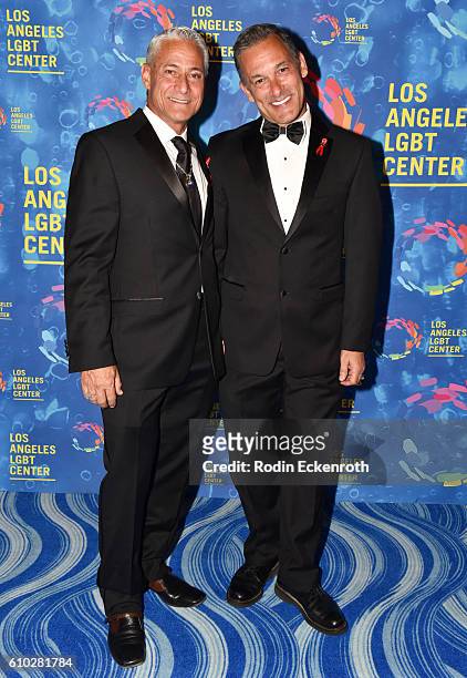 Diver Greg Louganis and Johnny Chaillot arrive at Los Angeles LGBT Center's 47th Anniversary Gala Vanguard Awards - Arrivals at Pacific Design Center...