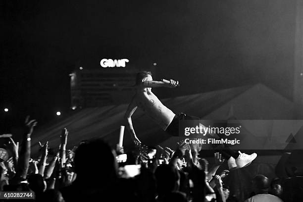 Recording artist Watkin Tudor Jones of Die Antwoord performs on Ambassador Stage during day 2 of the Life Is Beautiful festival on September 24, 2016...