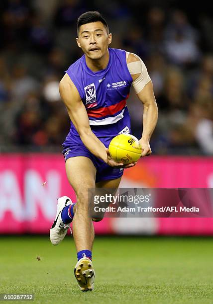 Lin Jong of the Bulldogs in action during the VFL Grand Final match between Footscray Bulldogs and Casey Scorpions at Etihad Stadium on September 25,...