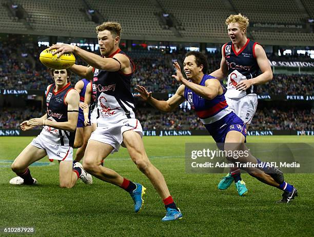 Matt Jones of the Casey Scorpions in action during the VFL Grand Final match between Footscray Bulldogs and Casey Scorpions at Etihad Stadium on...