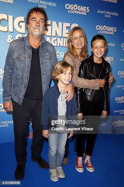 Actor and Director Olivier Marchal, his wife Actress Catherine Marchal, them son Basile and them daughter Ninon attend the "Cigognes & Compagnie"...