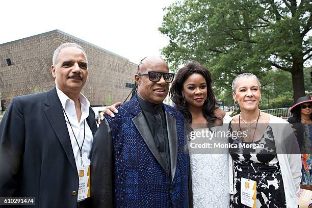 Eric Holder, Stevie Wonder, Denyce Graves and Dr. Sharon Malone attends the opening of the National Museum of African American History and Culture on...