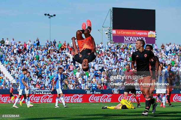 Luis Carlos Almeida alias Nani of Valencia CF celebrates scoring their opening goal during the La Liga match between CD Leganes and Valencia CF at...
