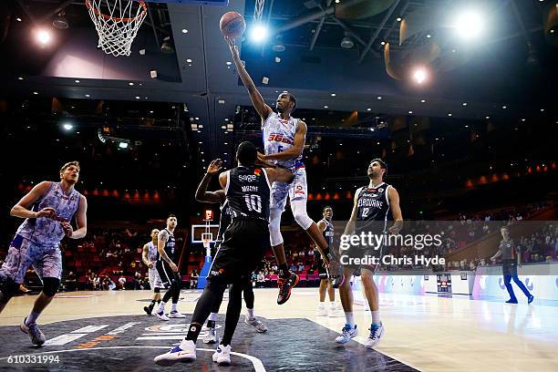 Terrance Ferguson of the Adelaide 36ers shoots during the Australian Basketball Challenge match between Adelaide 36ers and Melbourne United at...