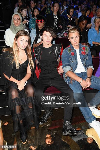 Thylane Blondeau, Dylan Jagger Lee and Brandon Thomas Lee attend the Dolce And Gabbana show during Milan Fashion Week Spring/Summer 2017 on September...