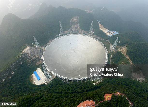 View of the Five-hundred-meter Aperture Spherical radio Telescope in Pingtang county on September 25, 2016 in Guizhou, China. The project, boasting...