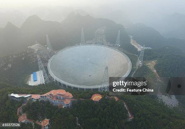 View of the Five-hundred-meter Aperture Spherical radio Telescope in Pingtang county on September 25, 2016 in Guizhou, China. The project, boasting...