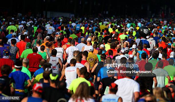 Runners compete during the 43rd BMW Berlin Marathon on September 25, 2016 in Berlin, Germany.