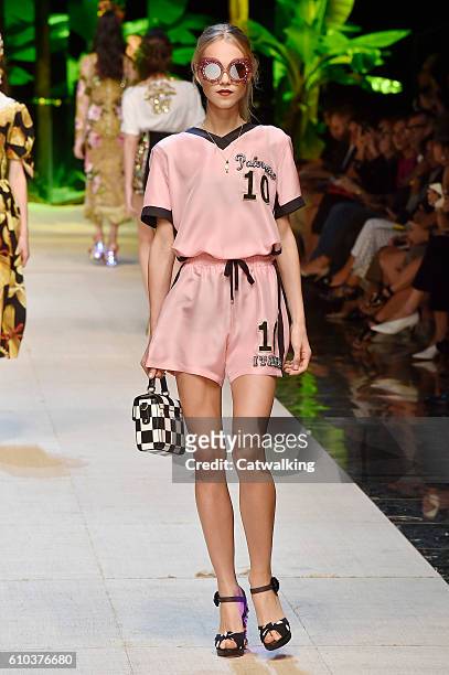 Model walks the runway at the Dolce & Gabbana Spring Summer 2017 fashion show during Milan Fashion Week on September 25, 2016 in Milan, Italy.