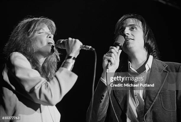 American singer-songwriters Carly Simon and her husband, James Taylor, performing at Villanova University near Philadelphia, Pennsylvania, USA, 16th...