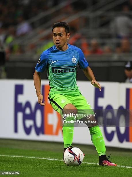 Yuto Nagatomo of Inter in action during the UEFA Europa League match between FC Internazionale Milano and Hapoel Beer-Sheva FC at Stadio Giuseppe...