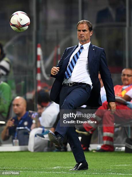 Head coach Frank de Boer of Inter is seen during the UEFA Europa League match between FC Internazionale Milano and Hapoel Beer-Sheva FC at Stadio...