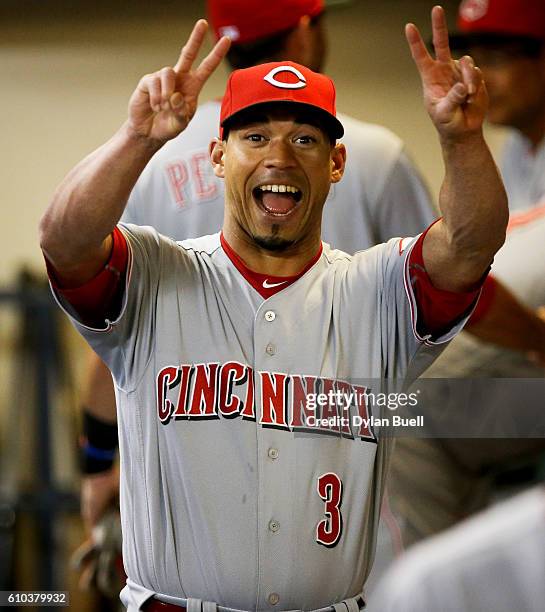 Ivan De Jesus of the Cincinnati Reds poses for a photo before the game against the Milwaukee Brewers at Miller Park on September 23, 2016 in...
