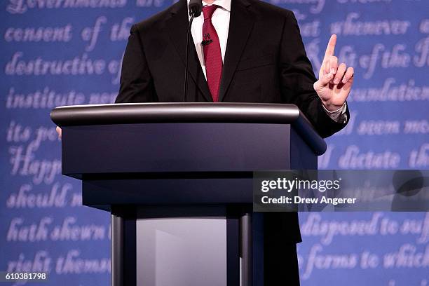 Hofstra student Joseph Burch acts as 'stand-in' for Republican presidential candidate Donald Trump during a rehearsal for the first U.S. Presidential...