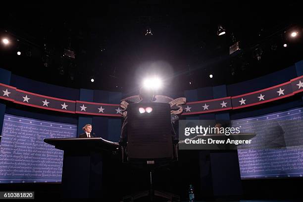 Students acting as 'stand-ins' for Democratic presidential candidate Hillary Clinton and Republican presidential candidate Donald Trump take part in...