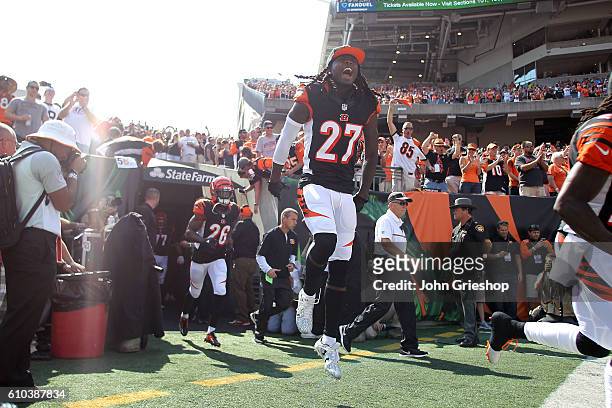 Dre Kirkpatrick of the Cincinnati Bengals runs on to the field prior to the start of the game against the Denver Broncos at Paul Brown Stadium on...