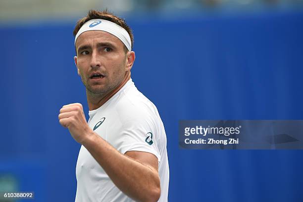 Marinko Matosevic of Australia celebrates a point during the match against Jared Donaldson of the United States during 2016 ATP Chengdu Open at...