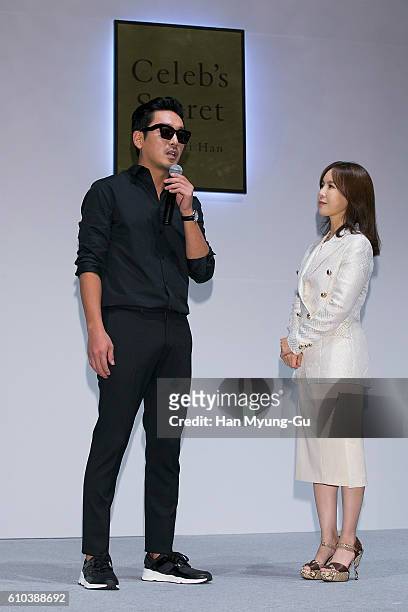 South Korean actor Ha Jung-Woo and Han Gyu-Ri of make-up artist attend the "Celeb's Secret" Launch Photocall on September 22, 2016 in Seoul, South...