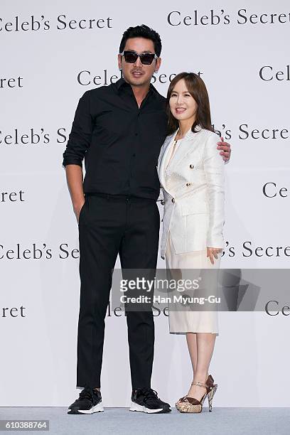 South Korean actor Ha Jung-Woo and Han Gyu-Ri of make-up artist attend the "Celeb's Secret" Launch Photocall on September 22, 2016 in Seoul, South...