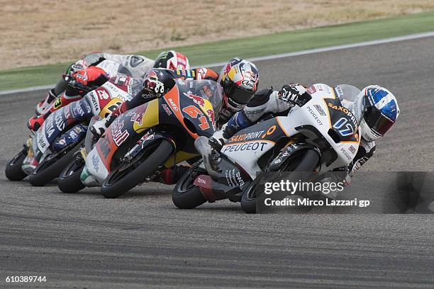 John McPhee of Great Britain and Peugeot Saxoprint MC leads the field during the Moto3 race during the MotoGP of Spain - Race at Motorland Aragon...