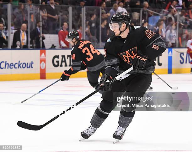 Nathan MacKinnon of Team North America warms up prior to a game against Team Russia during the World Cup of Hockey 2016 at Air Canada Centre on...