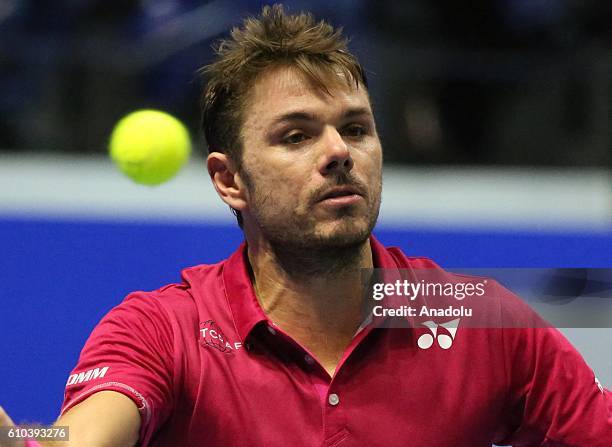 Stan Wawrinka of Switzerland in action against Alexander Zverev of Germany during the final game of Men's singles of Saint-Petersburg Open 2016...