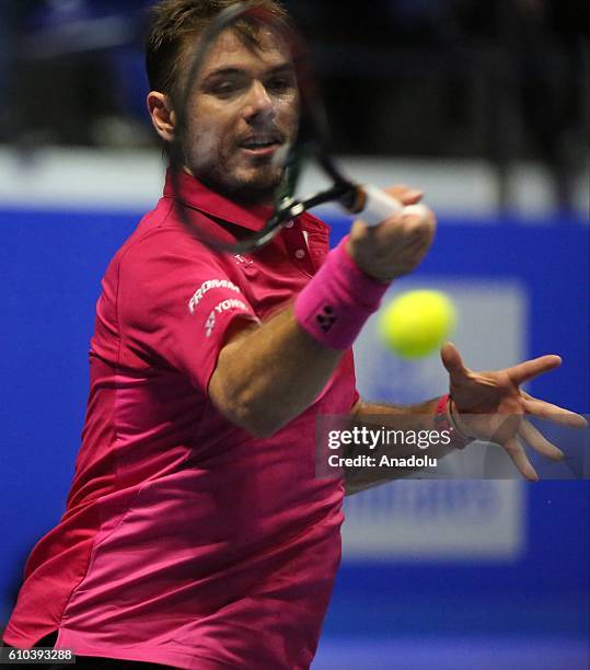 Stan Wawrinka of Switzerland in action against Alexander Zverev of Germany during the final game of Men's singles of Saint-Petersburg Open 2016...