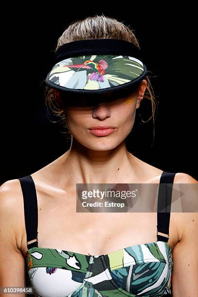 Headwear detail at the Max Mara show Milan Fashion Week Spring/Summer 2017 on September 22, 2016 in Milan, Italy.