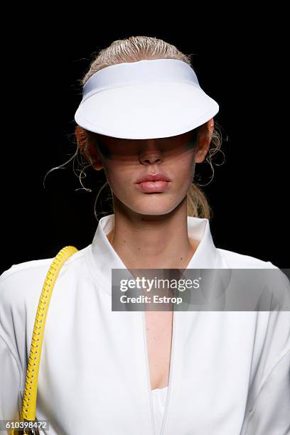 Headwear detail at the Max Mara show Milan Fashion Week Spring/Summer 2017 on September 22, 2016 in Milan, Italy.