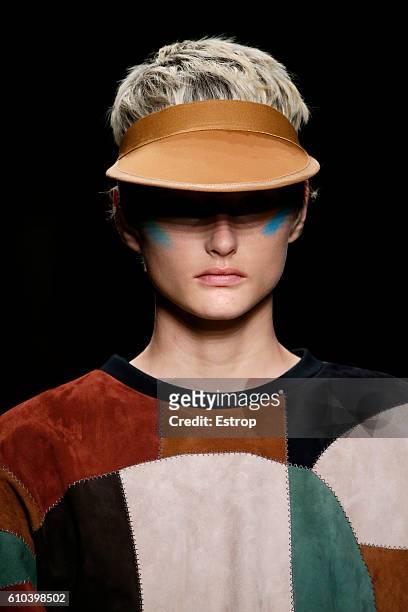 Headwear detail at the Max Mara show Milan Fashion Week Spring/Summer 2017 on September 22, 2016 in Milan, Italy.