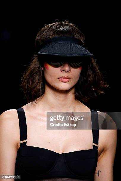 Headwear detail at the Max Mara show Milan Fashion Week Spring/Summer 2017 on September 22, 2016 in Milan, Italy.