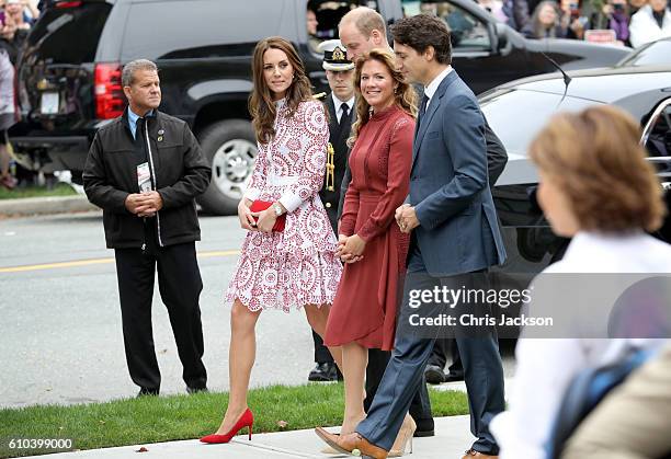 Catherine, Duchess of Cambridge, Prince William, Duke of Cambridge, Prime Minister Justin Trudeau and his wife Sophie Gregoire-Trudeau arrive to the...