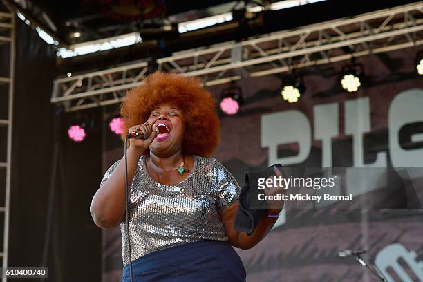 Musician Kam Franklin of The Suffers performs onstage at the Pilgrimage Music & Cultural Festival - Day 2 on September 25, 2016 in Franklin,...