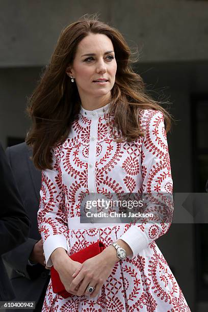 Catherine, Duchess of Cambridge leaves the Immigrant Services Society, a charitable organisation that provides targeted programs for refugees, women,...