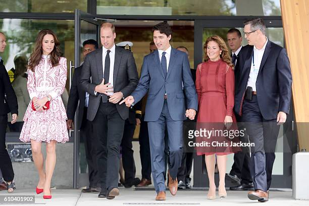 Catherine, Duchess of Cambridge, Prince William, Duke of Cambridge, Prime Minister Justin Trudeau and his wife Sophie Gregoire-Trudeau leave the...