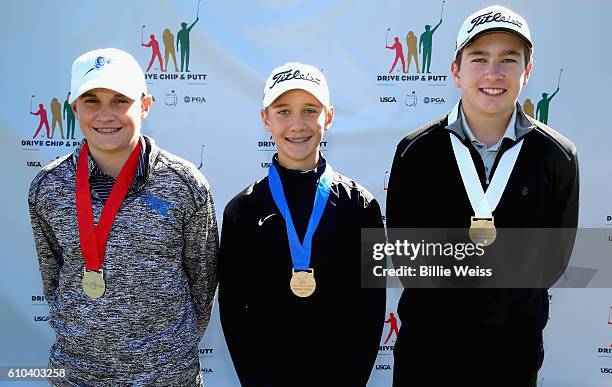 First place winner Brian Glennon , second place winner Anthony Cavotta , and third place winner Jared Walter in the boys 14-15 Overall Competition...