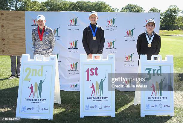 First place winner Brian Glennon , second place winner Anthony Cavotta , and third place winner Jared Walter in the boys 14-15 Overall Competition...