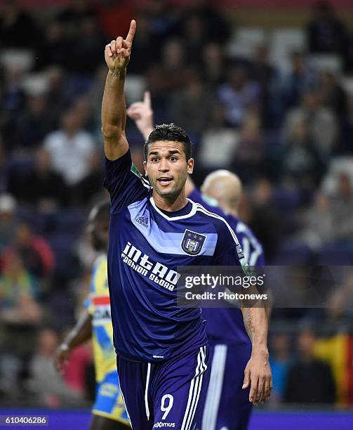 Hamdi Harbaoui of RSC Anderlecht gestures pictured during Jupiler Pro League match between RSC Anderlecht and KVC Westerlo on september 25, 2016 in...