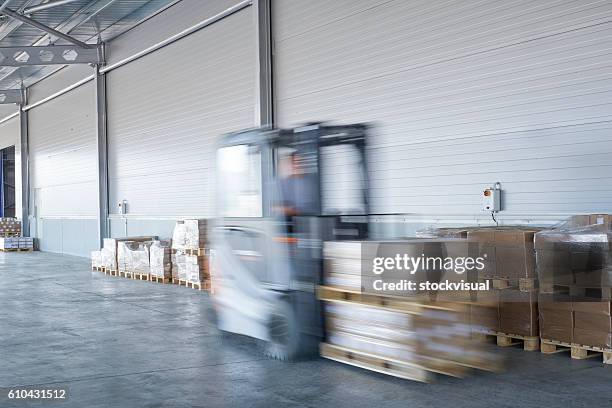forklift truck loading lorry - refrigerator truck stock pictures, royalty-free photos & images