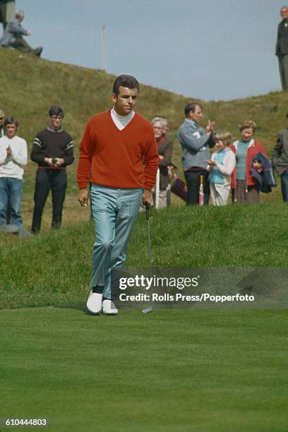 English golfer Tony Jacklin pictured in action on the 5th green during play at the 1968 Open Championship at Carnoustie Golf Links in Scotland in...